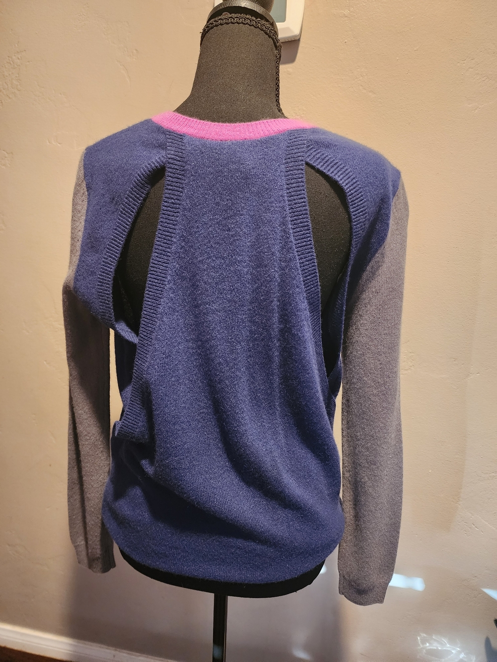 Navy 100% Cashmere Sweater with Pink Accent